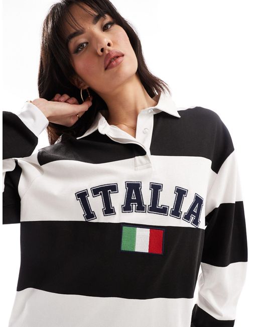 ASOS Black Rugby Shirt With Embroidered Italia Graphic