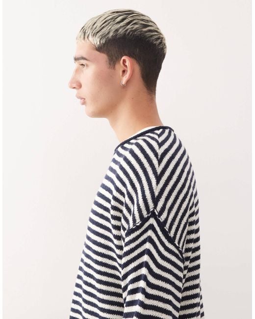 Collusion Blue Slouchy Oversized Fine Knitted Jumper for men