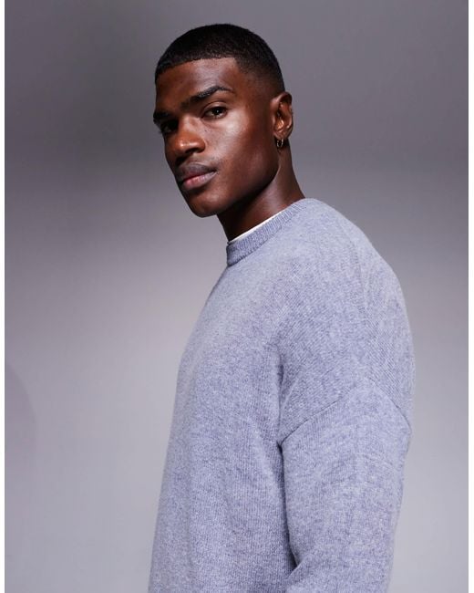 ASOS Purple Oversized Knitted Lambswool Crew Neck Jumper for men