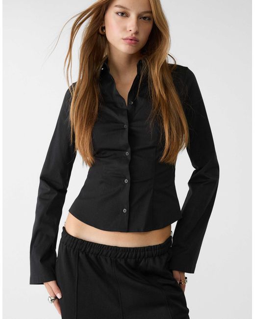 Stradivarius Black – figurbetonte hemdbluse