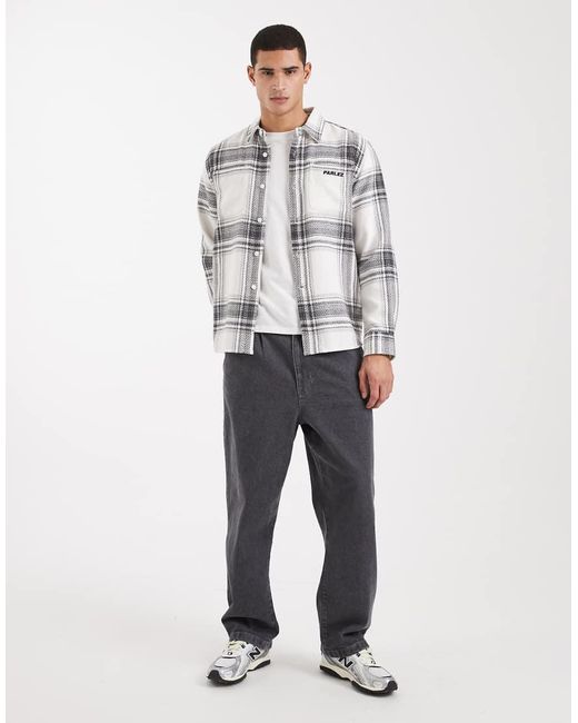 Camisa Negra Y Blanca A Cuadros De Manga Larga Con Logo De Parlez de hombre de color Gray