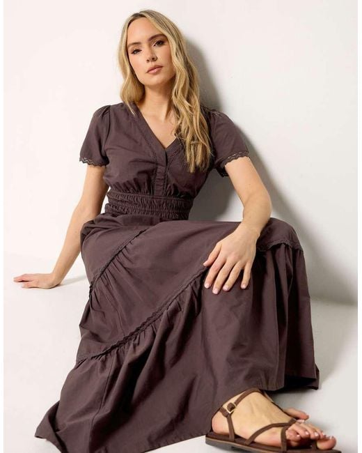 Long Tall Sally Brown Lace Trim Tiered Maxi Dress