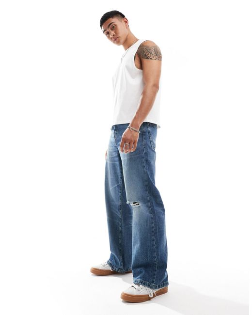 ASOS – locker geschnittene jeans mit weitem saum in Blue für Herren