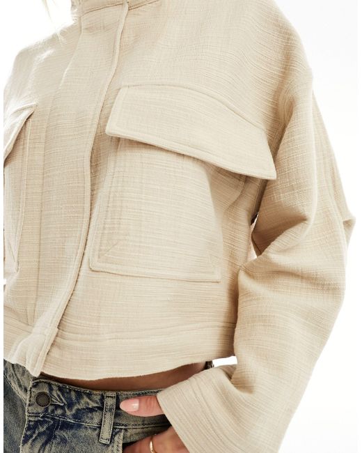 Asos design petite - camicia giacca color pietra testurizzata di ASOS in Natural
