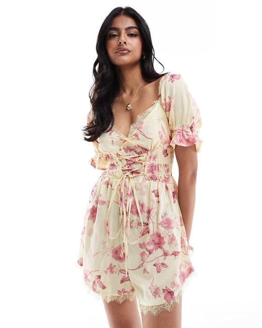 ASOS Pink Corset Waist Milkmaid Romper