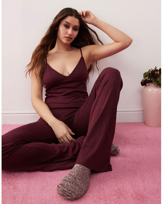 Monki Red – mix and match – ausgestellte pyjama-yogahose