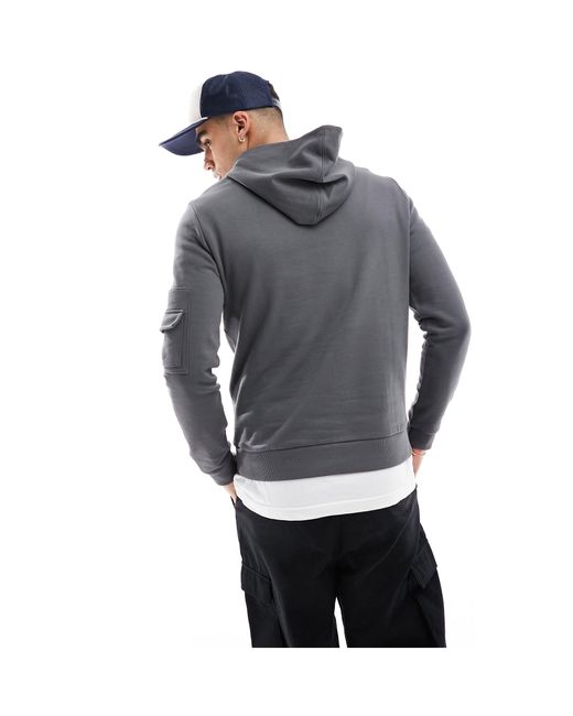 ASOS Gray Hoodie With Ma1 Pocket Detail for men