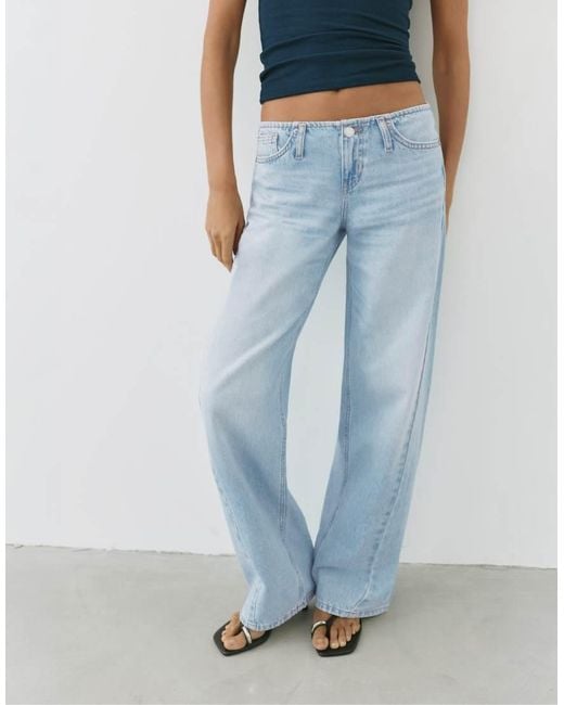 Pull&Bear Blue Low-Rise Straight-Leg Jeans