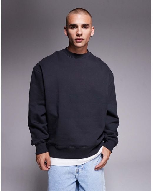 ASOS Blue Premium Heavyweight Oversized Sweatshirt 400gsm for men