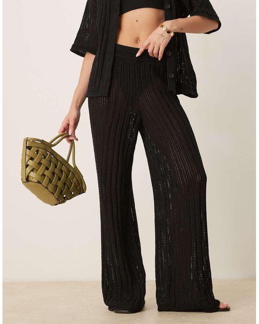 ASOS Natural Pointelle Palazzo Trousers Co-ord