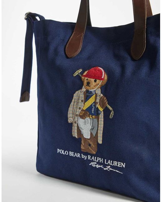 Polo Ralph Lauren Blue Embroidered Bear Tote Bag for men