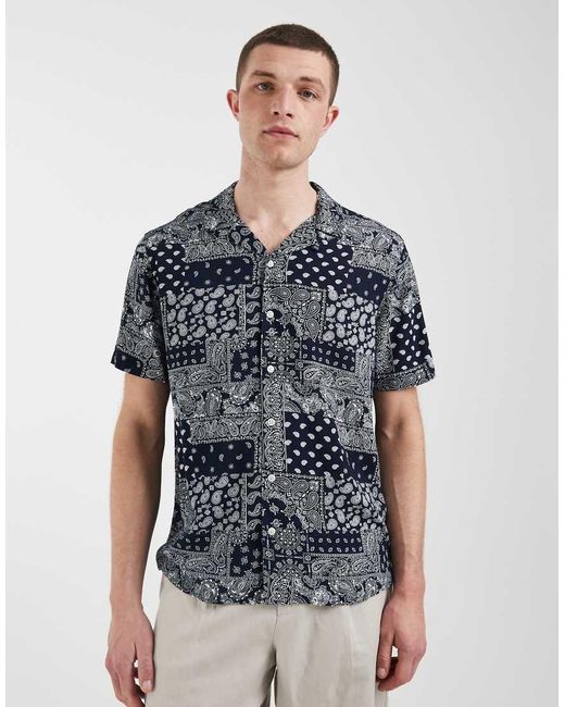 Blend Blue Regular Fit Bandana Print Shirt for men