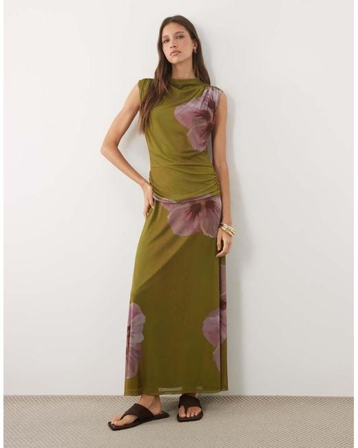 ASOS Green Funnel Neck Dropped Waist Maxi Dress