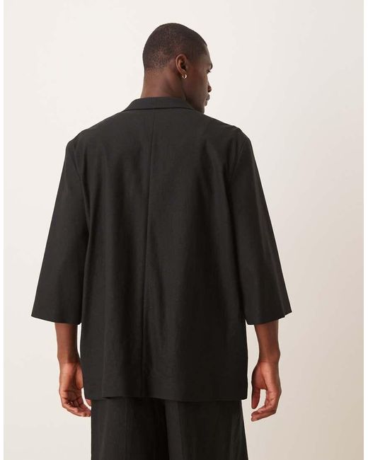 ASOS Black Linen Blend Shorter Sleeve Suit Jacket for men