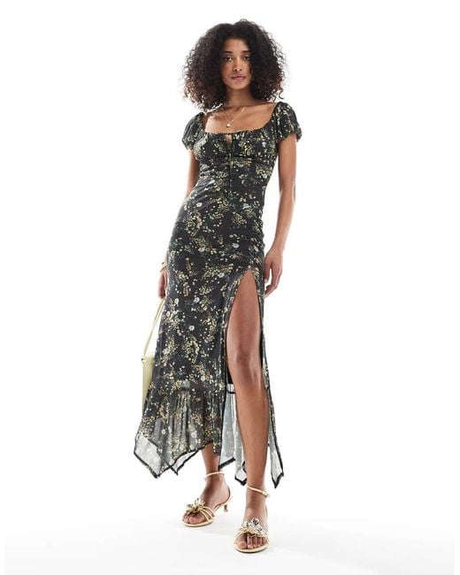 Bershka White Milkmaid Floral Maxi Dress
