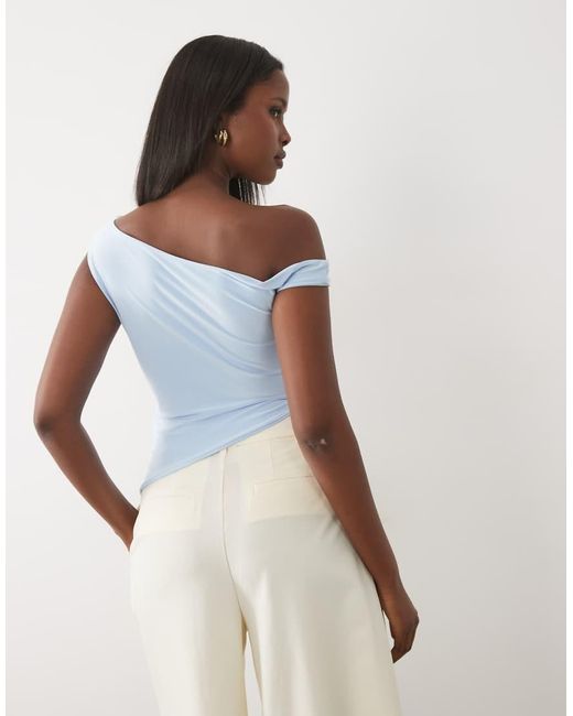Missy Empire Blue Double Sculpted Slinky Asymmetric Off Shoulder Top