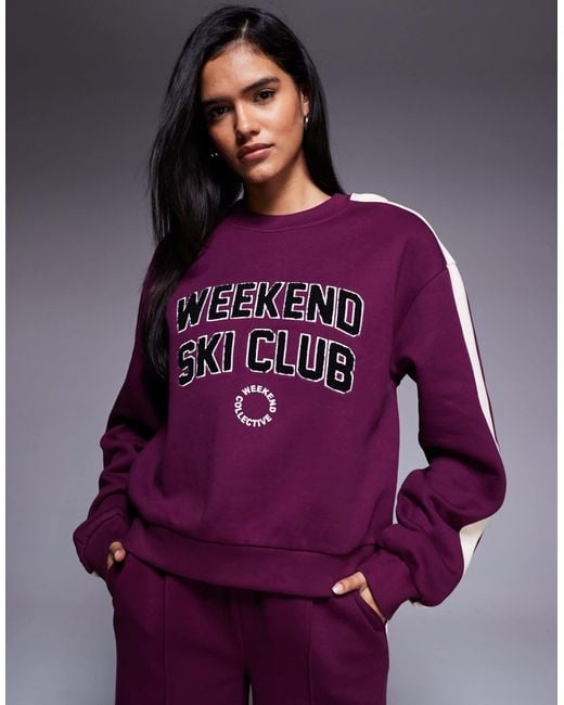 ASOS Purple Weekend Collective Heavyweight Sweatshirt With Ski Club Design