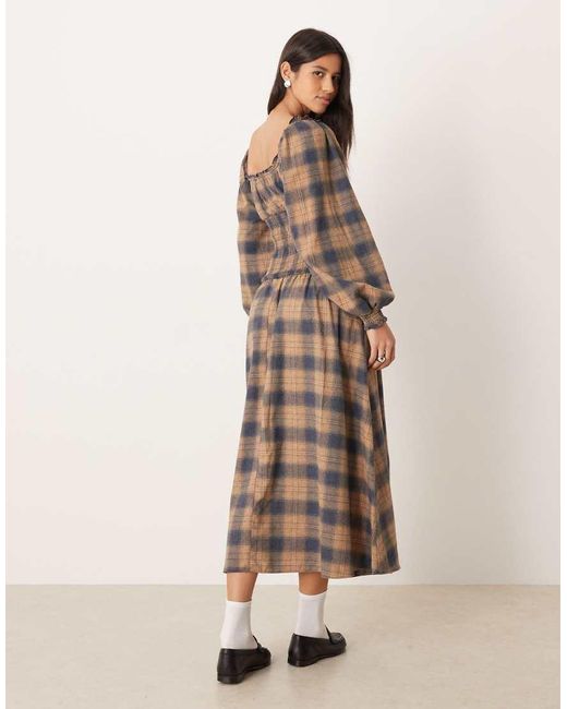 ASOS Natural Scoop Neck Midi Dress With Shirred Bodice