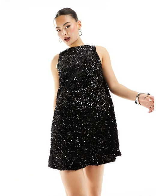 Robe courte sans manches à sequins Jayley en coloris Black