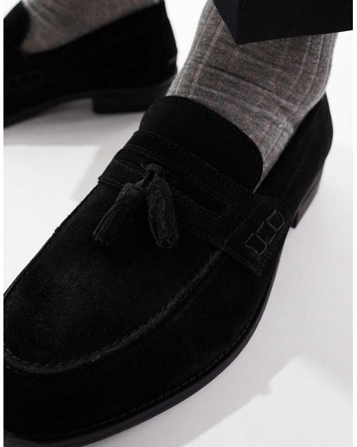 River Island Black Faux Suede Tassel Loafers for men