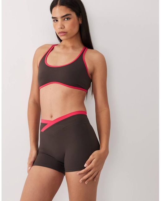 BO+TEE Brown Bo+tee Soft Active Wrap Waist Contrast Detail Shorts