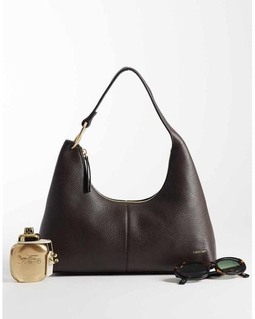 Calvin Klein Black Slouchy Leather Shoulder Bag With Details