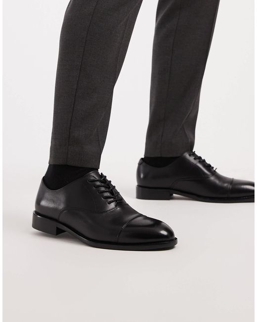 ASOS – oxford-schuhe aus em leder mit zehenkappe in Black für Herren