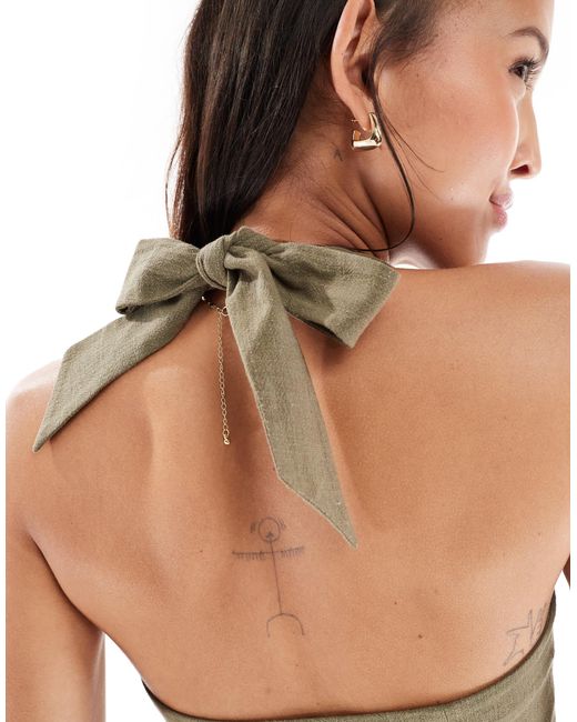 Miss Selfridge Green Linen Blend Button Through Halter Neck Waistcoat