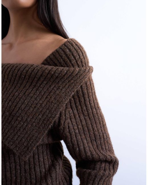 TOPSHOP Blue Knitted Ribbed Bardot