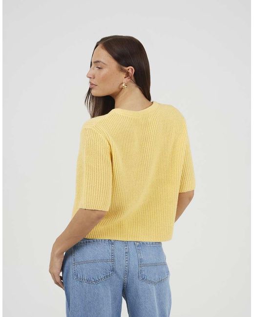 Brave Soul Yellow Short Sleeve Crew Neck Fisherman Knit Cardigan