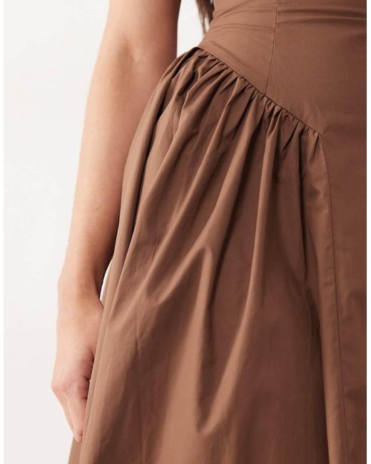 Kaiia Brown Exclusive Cotton Poplin Racerneck Gathered Waist Maxi Dress