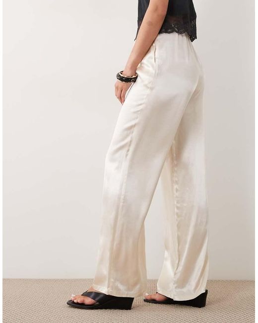 SNDY'S Natural Satin Drawstring Wide Leg Trouser