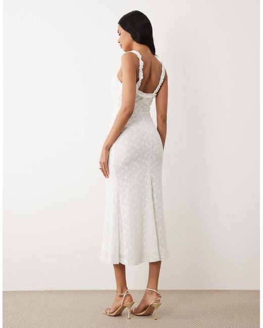 white bardot lace frill hem midi dress White Bardot Lace Frill Hem Midi Dress