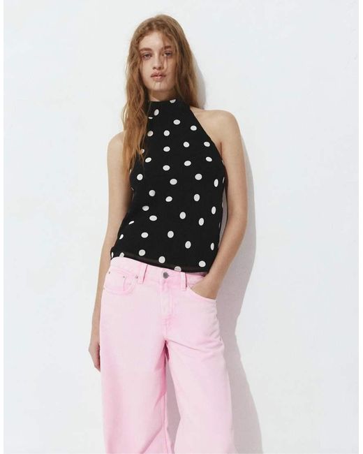 Pull&Bear White Polka Dot Halter Top