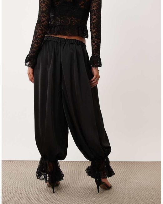 Lioness Black Balloon Pant With Lace Hem Co-Ord
