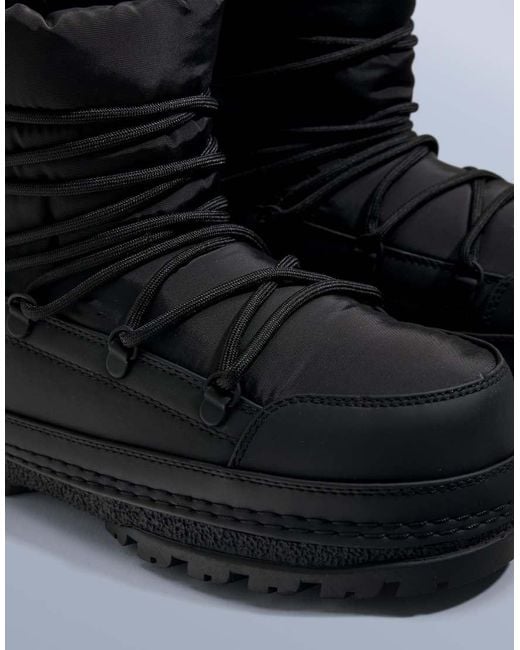 Oysho Black Lace-Up Nylon Après-Ski Boots