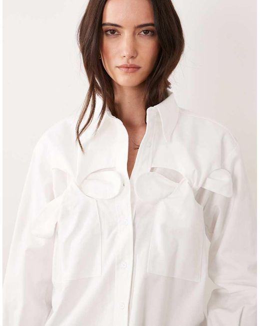 Ghospell White Cotton Bow Detail Long Sleeve Shirt