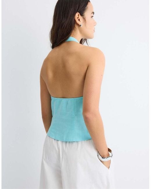 Stradivarius Blue Qipao Halter Button Top