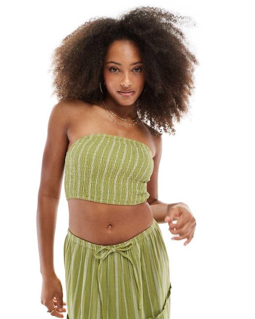 Wednesday's Girl Green Striped Bandeau Top