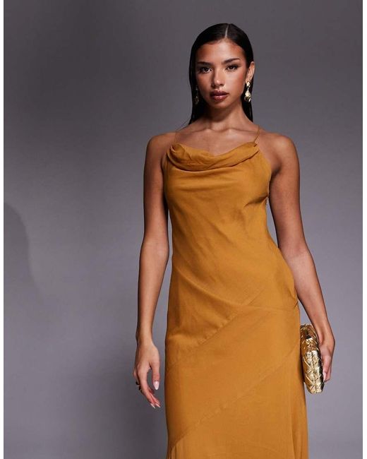 ASOS Brown Halter Chiffon Maxi Dress With Seam Detail