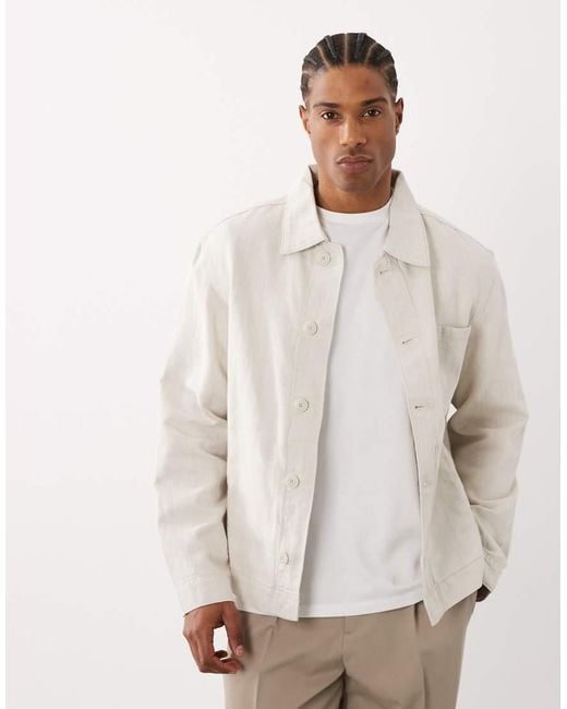 Mango Natural Linen Blend Denim Look Button Up Jacket for men