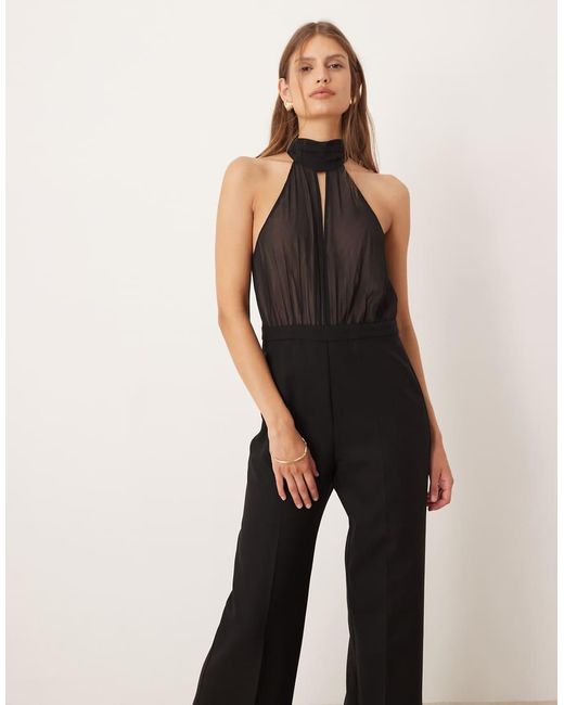 Mango Black High Neck Sheer Detail Jumpsuit