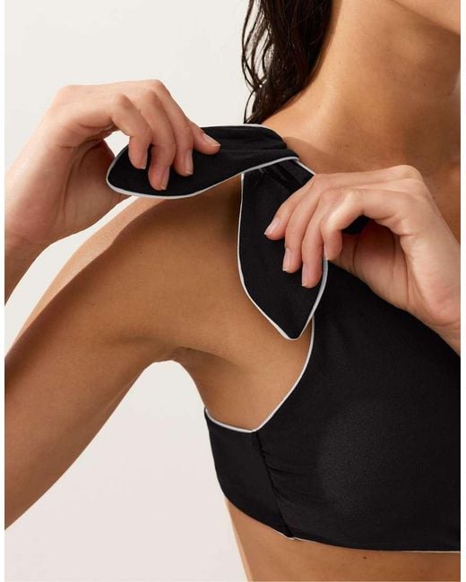 Oysho Blue Asymmetric Piping Trikini