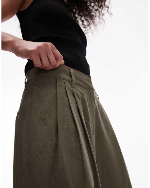TOPSHOP Black Linen High Waist Double Pleat Trouser