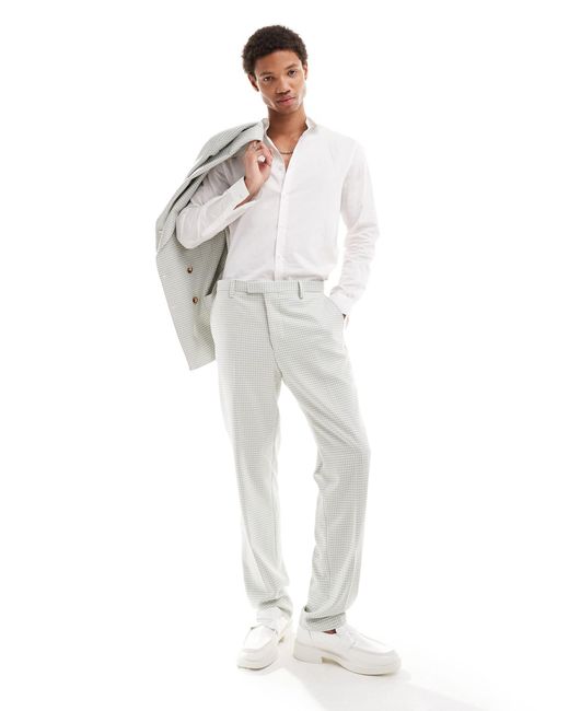 Twisted Tailor White Dogstooth Double Breasted Suit Trouser for men
