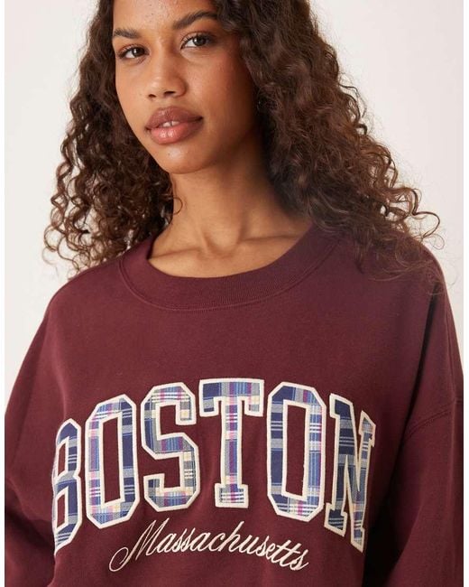 Abercrombie & Fitch Red Crew Neck Sweatshirt With Plaid Logo