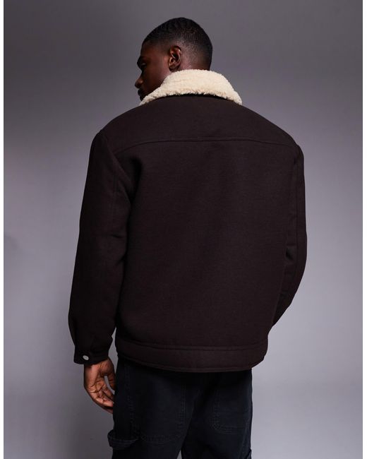 ASOS Blue Relaxed Wool-look Harrington Jacket With Borg Lining for men