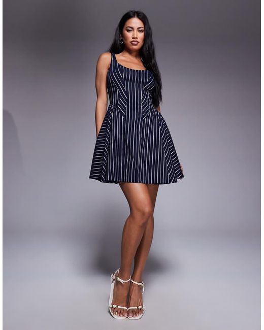 ASOS Blue Bengaline Scoop Neck Structured Flippy Mini Dress