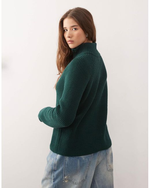 Monki Green – gerippte strickjacke