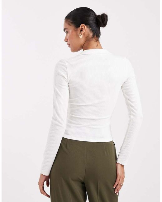 Miss Selfridge White Rib Long Sleeve Polo Top
